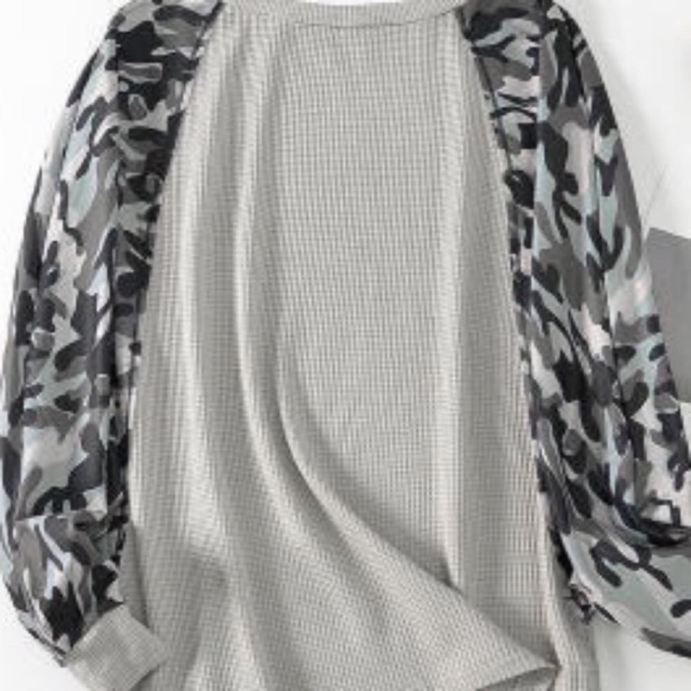 NEW Camo & Grey Off Shoulder LongSleeve Top - Picture 6 of 16